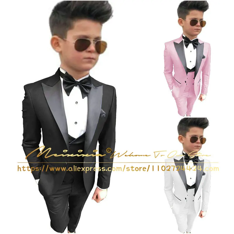 

Boys Suit Jacket Vest Pants 3 Piece Set Black Wedding Tuxedo Formal Party Dress Kids Blazer Fashion Child תחפושת בנים 2023