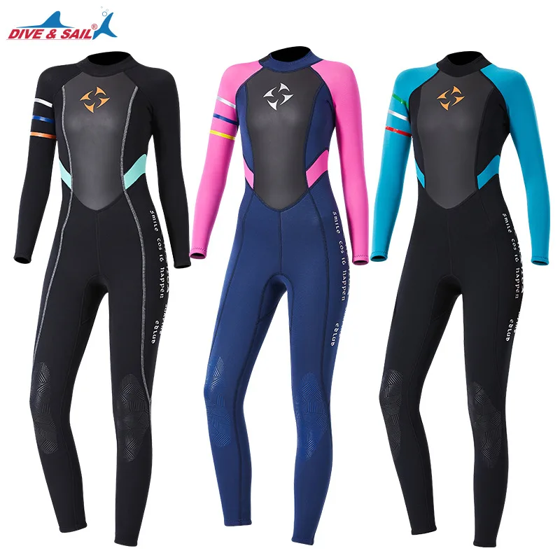 

New 3MM Neoprene Women Diving Suit Long Sleeve One Piece Sunscreen Swimming Diving Surf Suit Warm Scuba Snorkeling Wetsuit