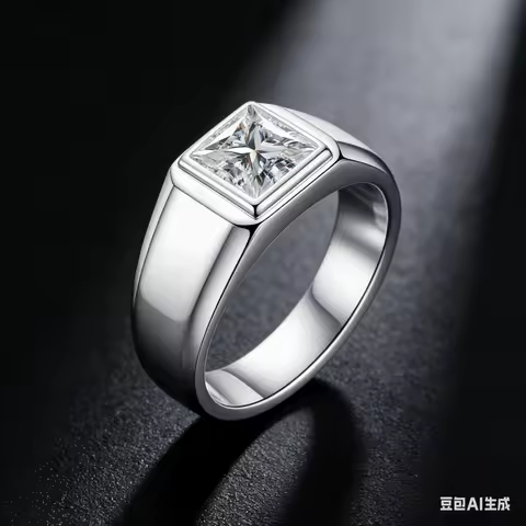 S925 Silver D Color Square Princes Cut Moissanite Men's Engagement Ring Fashion High-End Elegant Jewelry