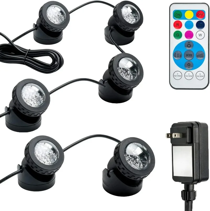 NUEVAS luces de estanque, focos de paisaje sumergibles de colores impermeables, luces de cascada, iluminación decorativa para exteriores (juego de 6)