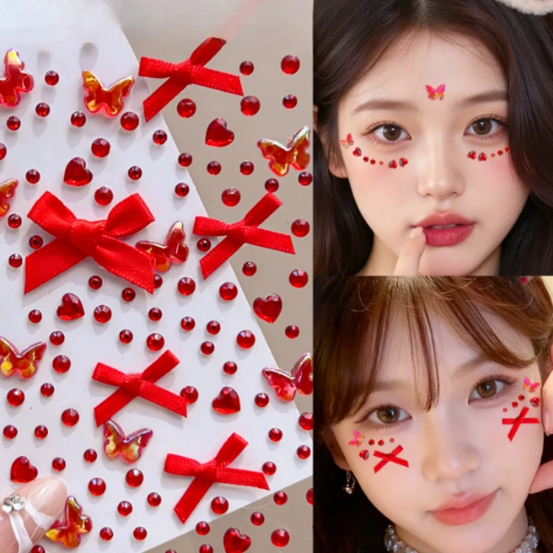 Colorful Bow Heart Star Rhinestone Stickers Suitable for Handmade Decorations Face Stickers Makeup Kidsren's Stationery Stickers