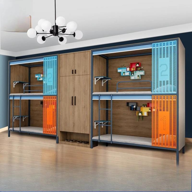 Steel wood bunk bed high-end e-sports hotel apartment bed thickened college student dormitory youth hostel bed 3