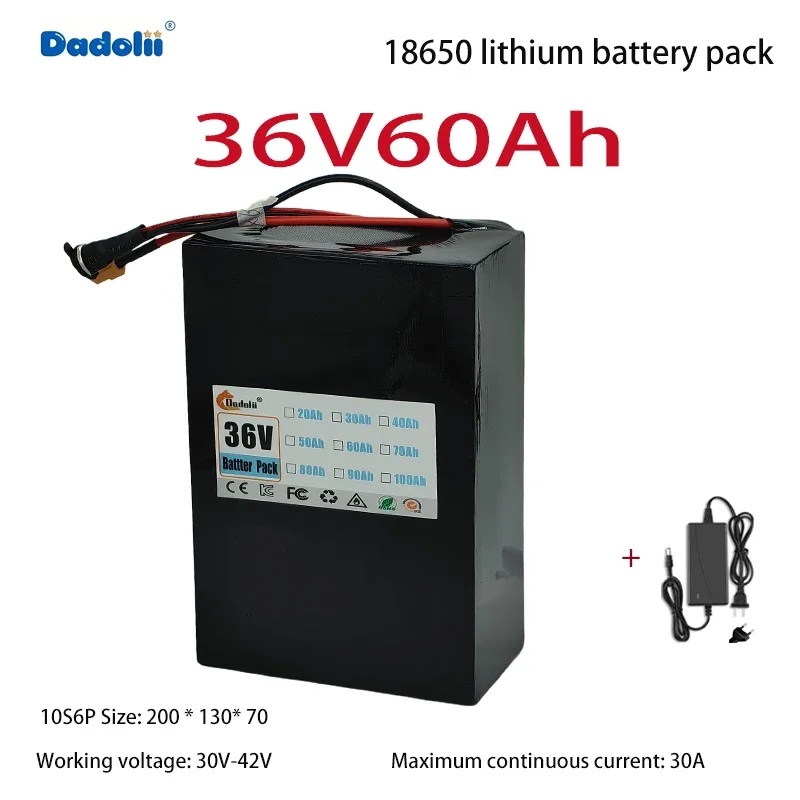 Batterie au lithium de grande capacité 10S6P 36V60Ah, nouvelles cellules de batterie avec longue durée de vie et performances stables