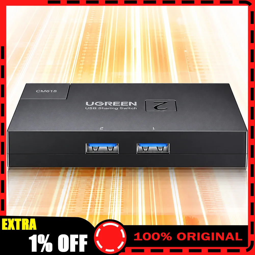 UGREEN CM618 15149 USB 3.0 Bidirectional Switch, 2-in-1 or 1-in-2 USB Selector, 5Gbps One-Button Switching