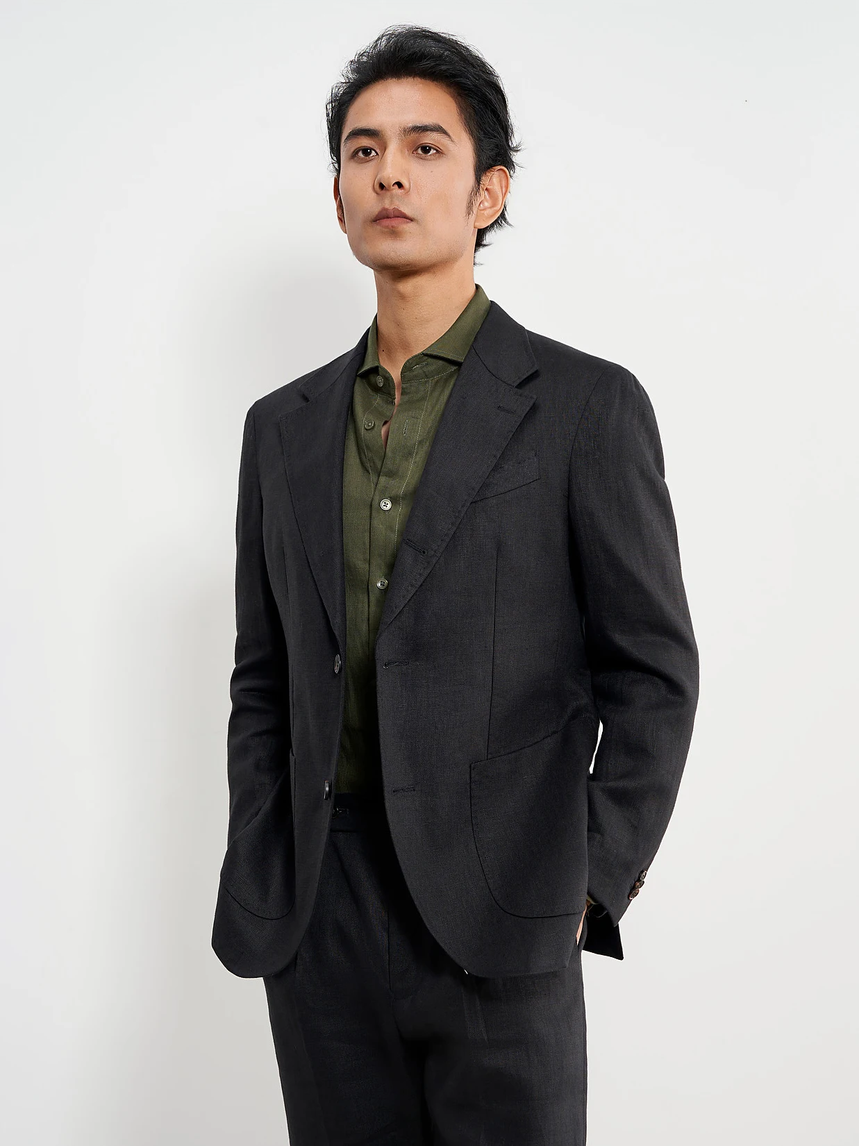100% Linen Suit for Men 2 Piece Single Breasted Blazer Set Black Business Casual Wedding Suit Lightweight Breathable Spring