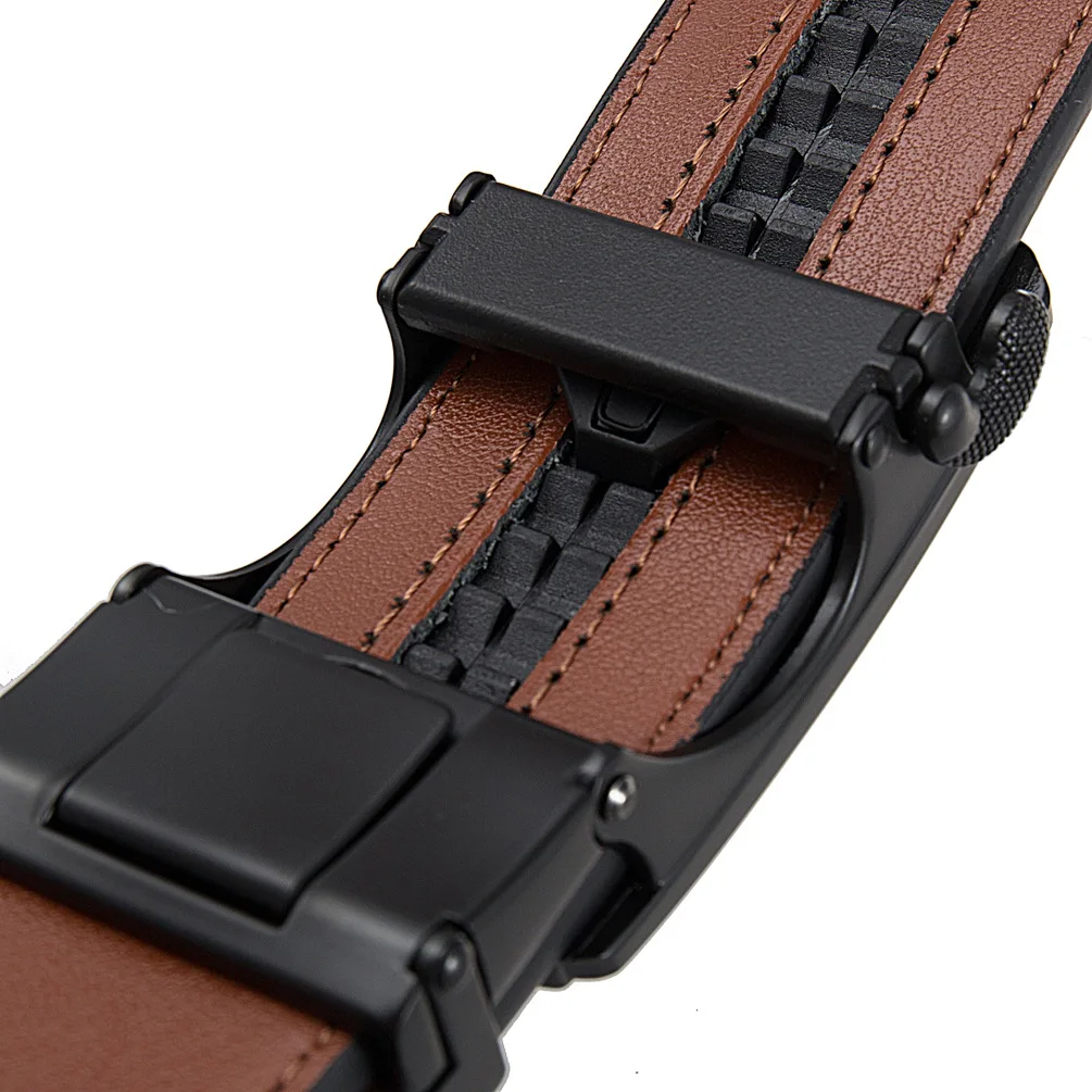 Cinturones de cuero de vaca auténtico para hombre de marca de diseño, cinturón Formal clásico de lujo con hebilla de trinquete automática para negocios, ajustable