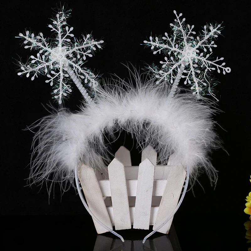 6 Pcs Christmas Ornaments Christmas Headdress Snowflake Headband Christmas Party Supplies For Children White