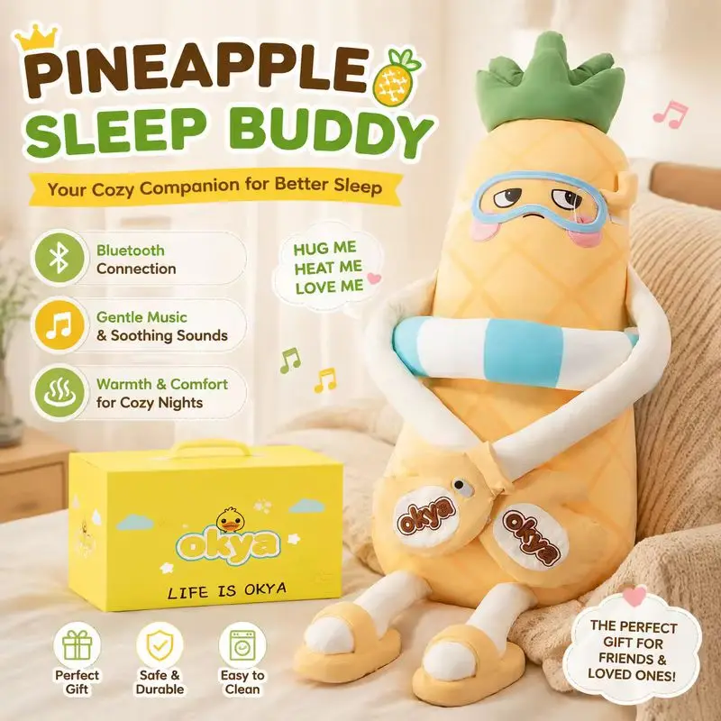 Soft Pineapple King Cooling Ice Silk Long Body PilloSoft Ow Leg Hug Sleep Aid Plush Cushion Bed Room Decor Birthday Holiday Gift