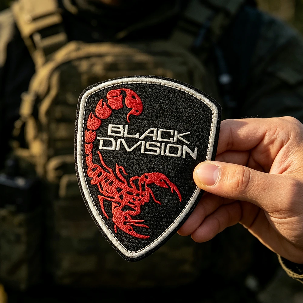 Black Division Red Scorpion Embroidered Patch Escape from Tarkov Tactical Patch Hook and Loop