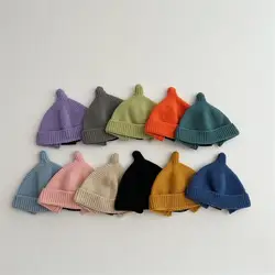 Korean Candy Color Baby Hat Winter Warm Ear Protection Baby Boy Girl Hat Bonnet Soft Knitted Infant Toddler Earflap Cap Beanies
