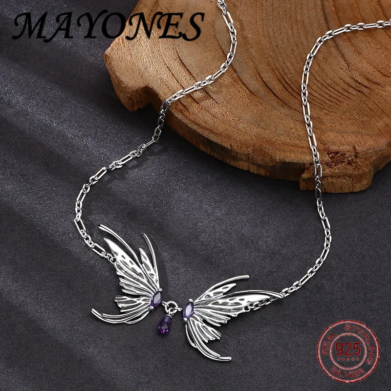 

New S925 Sterling Silver Necklace Retro Versatile Zircon Butterfly Necklace Women's