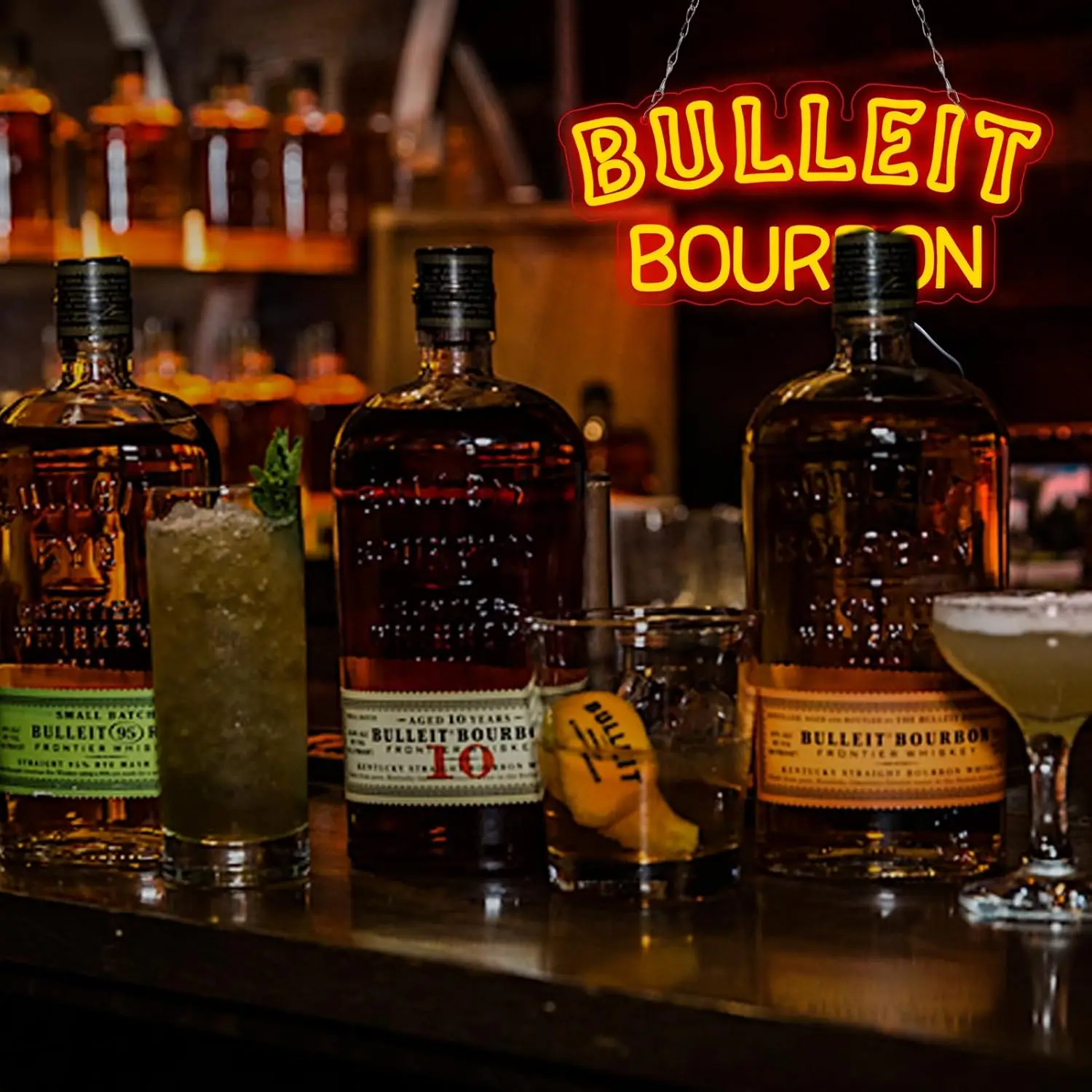 Bourbon Whiskey Neon Sign for Bar Pub man Cave Party,Led Light for Garage Decor Business Display,5V USB Powered Easy Hanging