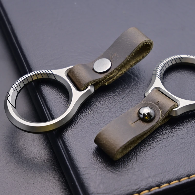 TC4 Titanium Alloy Men's Keychain - Luxury Car Key Holder With Cowhide Strap, Super Lightweight Waist Clip Keyring For Dad