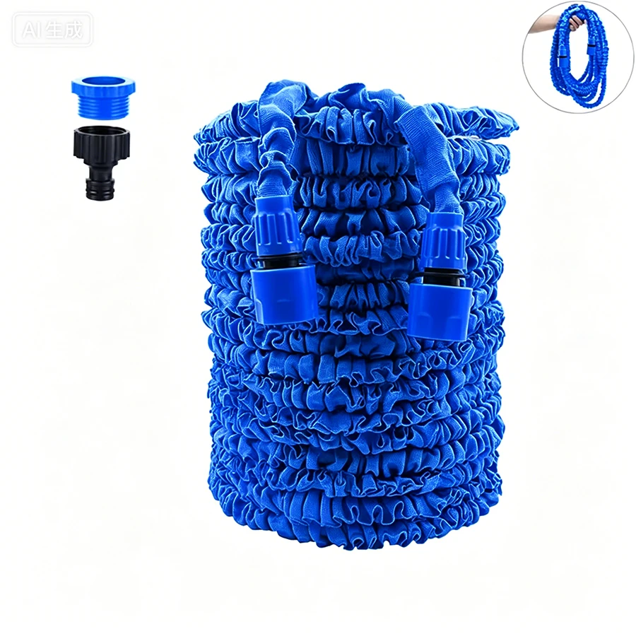 25FT-100FT Magischer Ausziehbarer Blauer Gartenschlauch Flexibler Wasserschlauch mit Schnellverbindungsadaptern für Gartenbewässerung und Autowäsche
