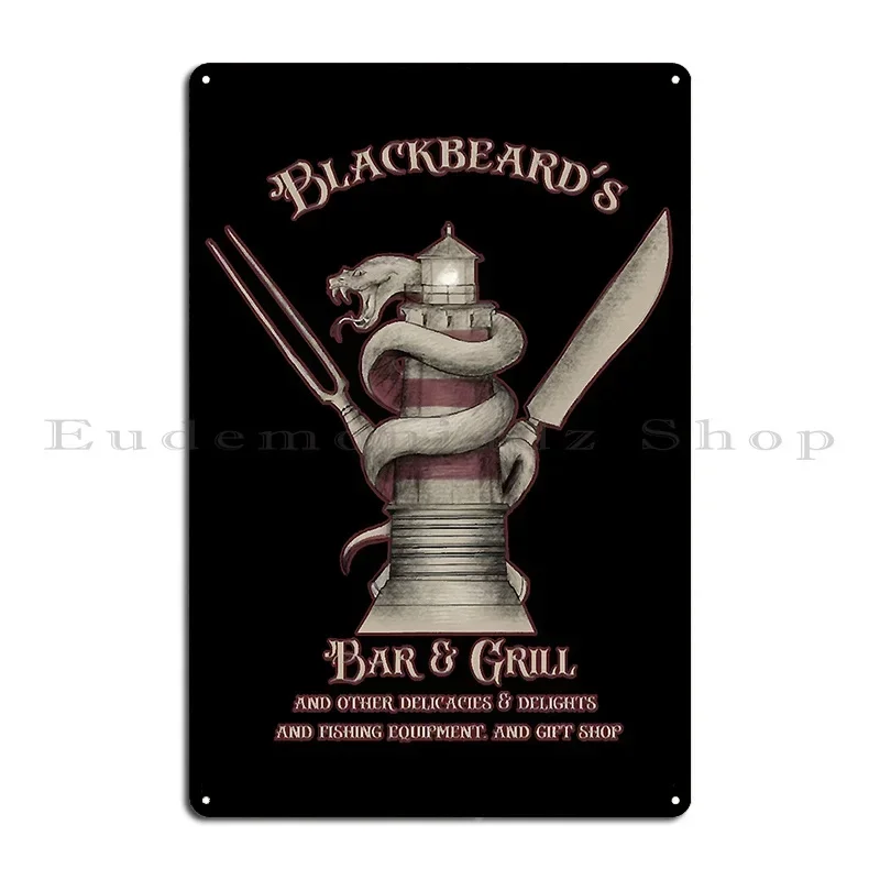 Blackbeard S Bar And Grill Metal Sign Party Club Retro Design Funny Club Party Tin Sign Poster