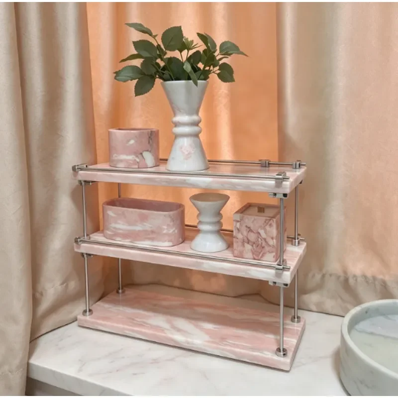 Marble metal optical axis three-layer shelf, high-end light luxury bedroom, living room entrance jewelry aromatherapy storage