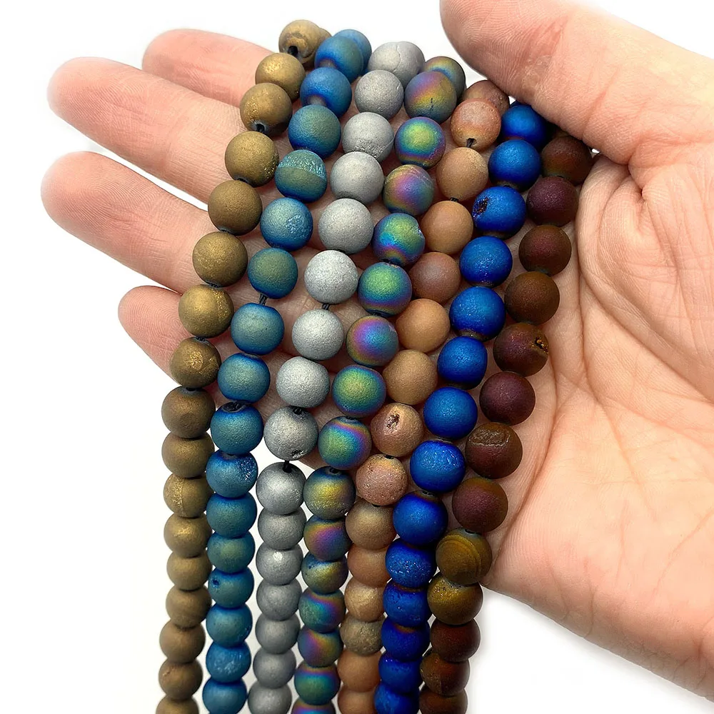 

Уникальные нишевые бусины из натурального полированного гальванизированного агата, круглые, сферические, с прямым отверстием, для самостоятельного изготовления украшений