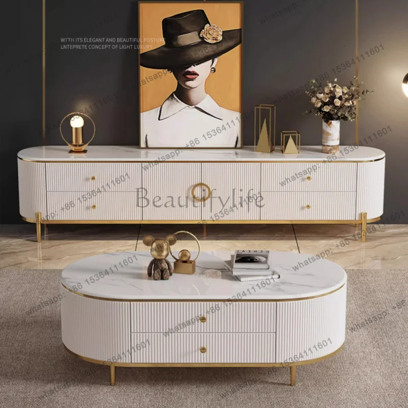 Modern Nordic Cream Style Rock Plate Simple Living Room TV Cabinet Small Apartment Living