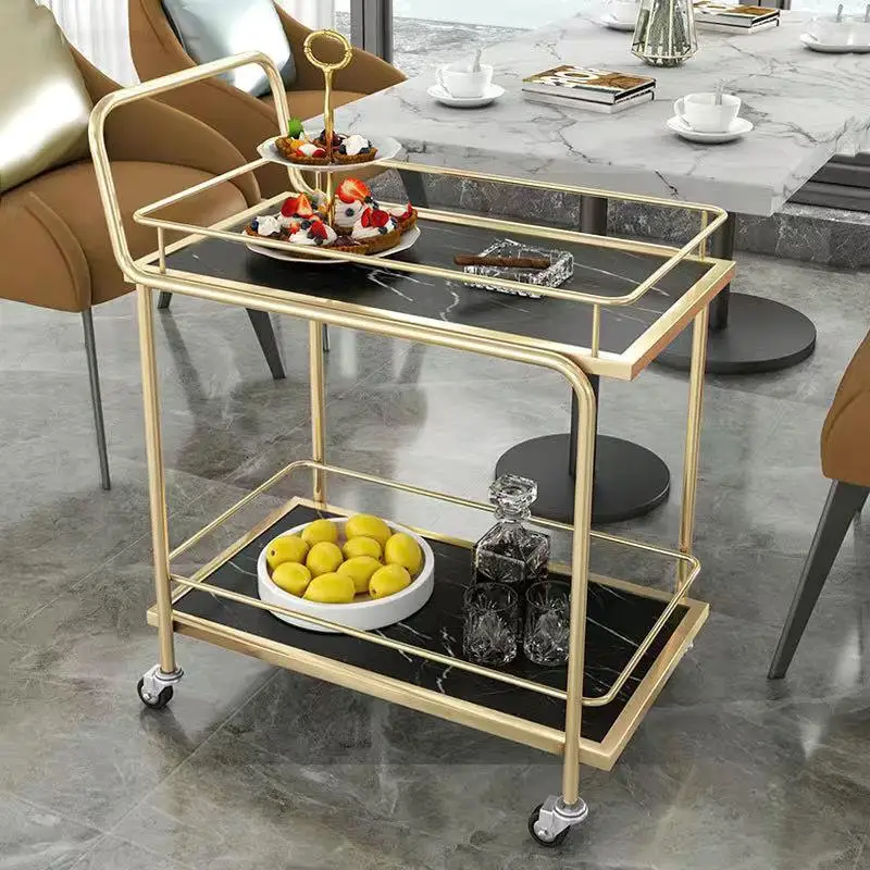 Iron Trolley Rotating Cart Hotels Wagon Janitorial Carrying Hotel Gold Stainless Steel Double Cocktail Espejo Cleaning Mini