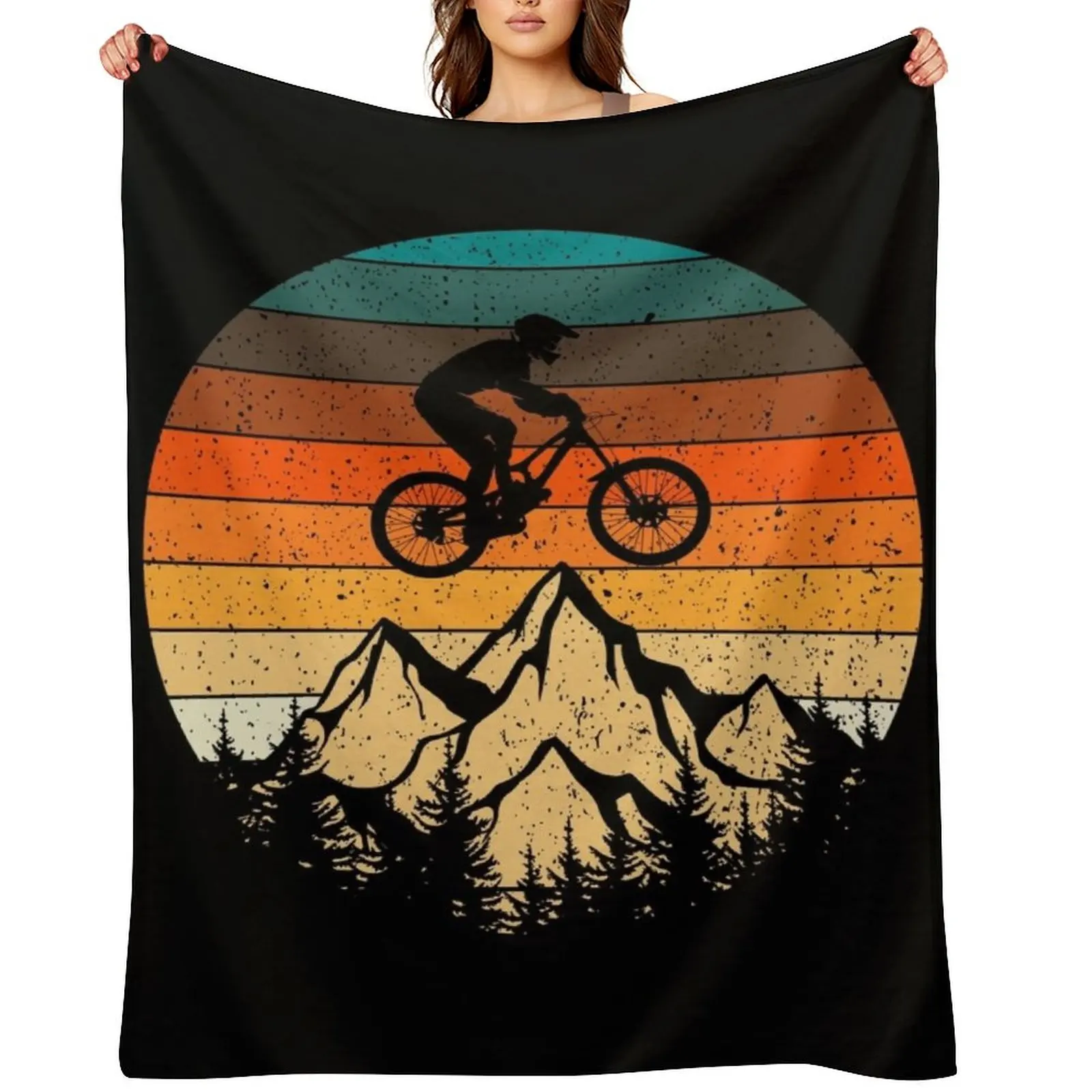 

Mountainbike Downhill Retro Vintage Gift Throw Blanket blankets ands Large Giant Sofa Retros Blankets