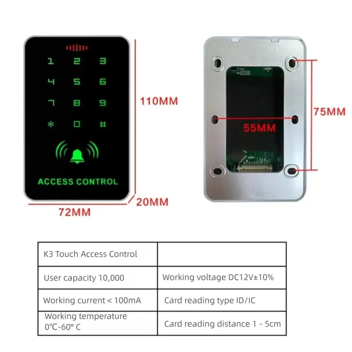 Access Control Keypad RFID Card Reader 1000 User Password Door Entry Controller 125KHz 13.56MHz Card WG26 for Factory Warehouse