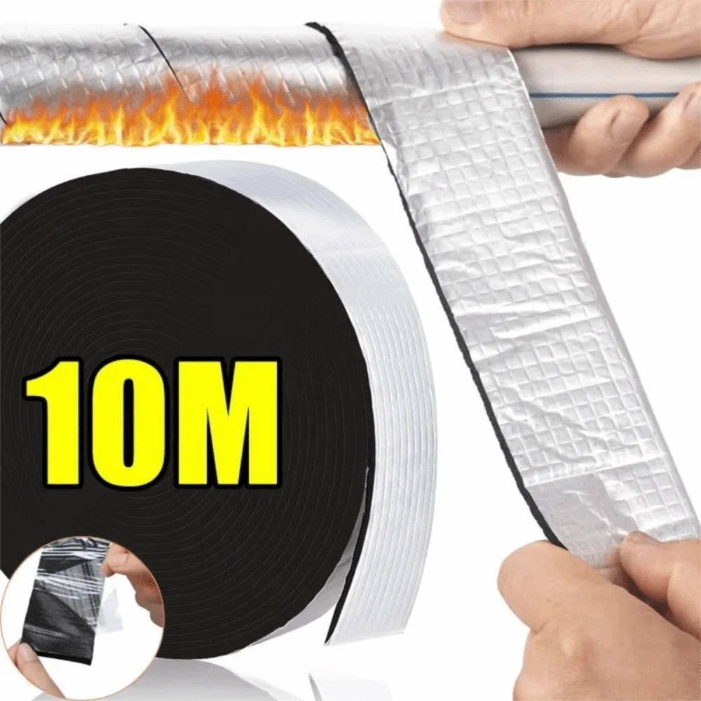 10M Outdoor Foam Aluminum Foil Black Fire Protection Pipeline Insulation Tape Waterproof Strong Tape Keep Warm Pipes Tape