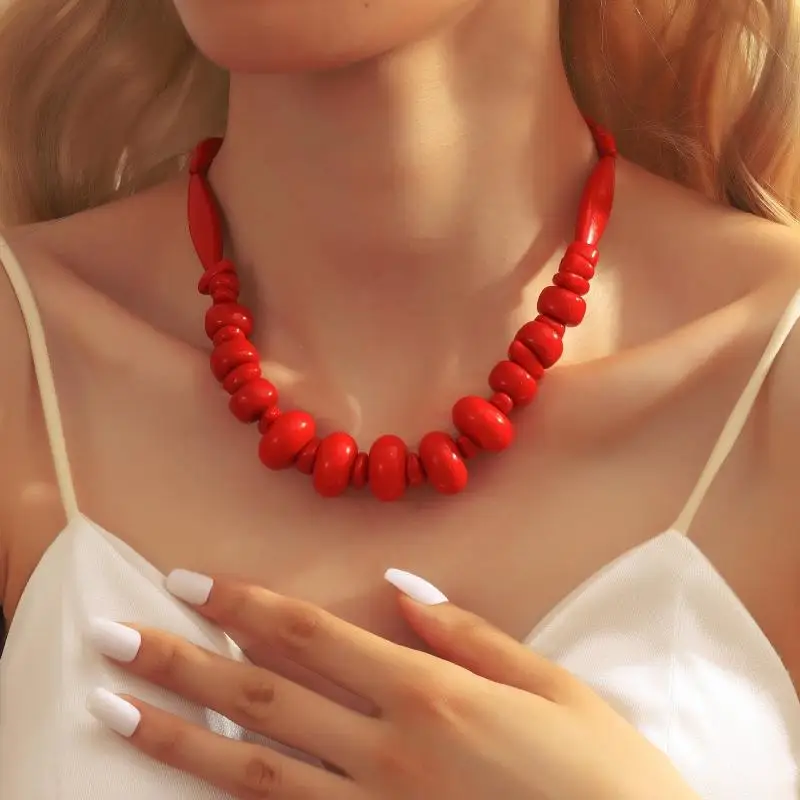 1/2Pcs Trendy Vintage Beaded Chain Bohemian Necklaces For Women Big Beads Coral Pendant Fashion Jewelry Gift