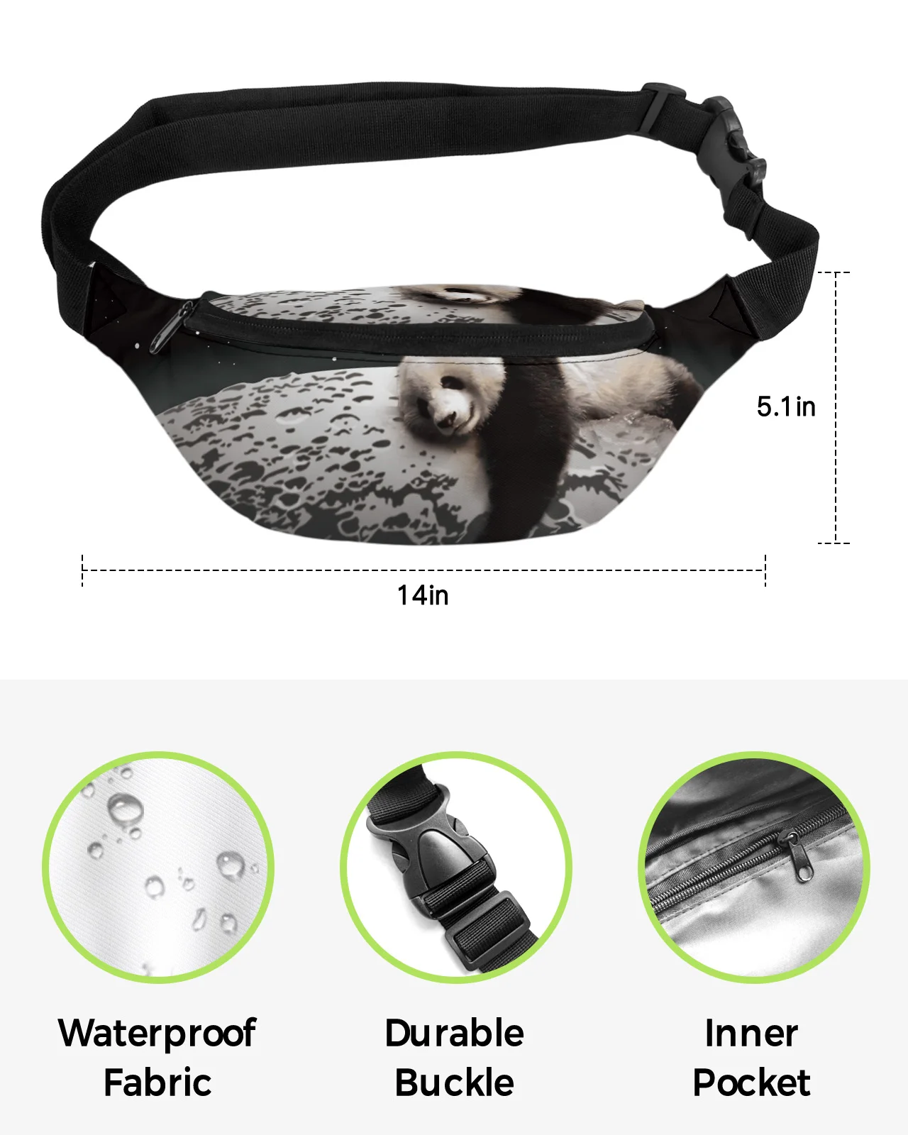 Moon Night Sky Star Panda Black Waist Packs Shoulder Bag Unisex Messenger Bag Casual Fashion Fanny Pack for Women