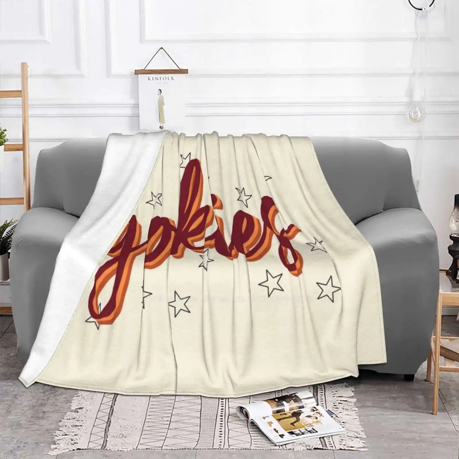 Gokies Calligraphy Fashion Soft Warm Throw Blanket Vt Blacksburg Retro State College Logo Graduation And Orange Go Hokies