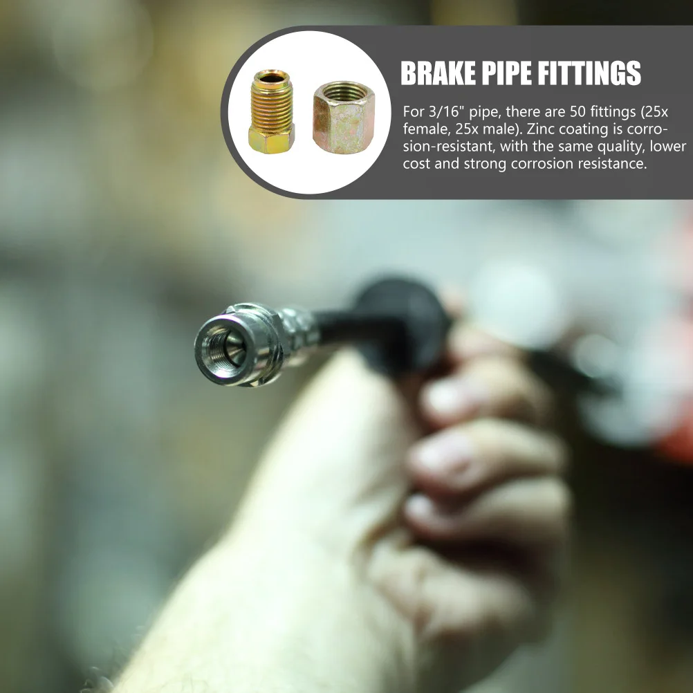 

25Sets Brake Tube Connectors Durable Galvanized Iron Wide Application Easy Operation High Precision Strong Reliability