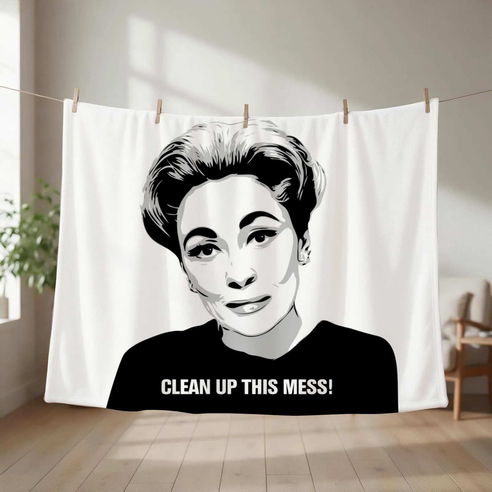 Mommie Dearest Clean up this Mess! Pop Art Throw Blanket couch cozy soft plush fuzzy picnic outdoor blanket