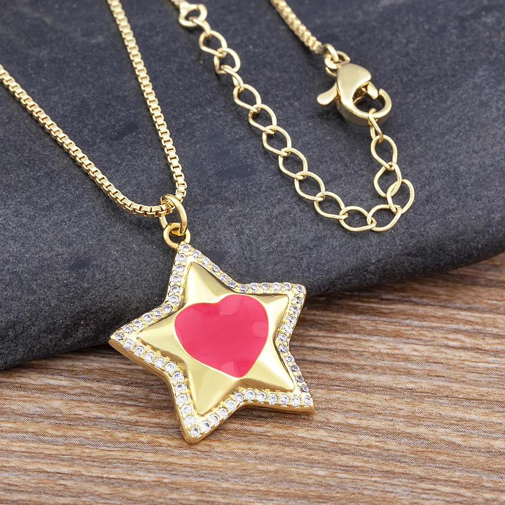 Nidin جديد عصري محظوظ شكل نجمة القلب نمط حلية قلادة قلادة للنساء الرجال 5 ألوان النحاس مايكرو مطعمة الزركون مجوهرات #4