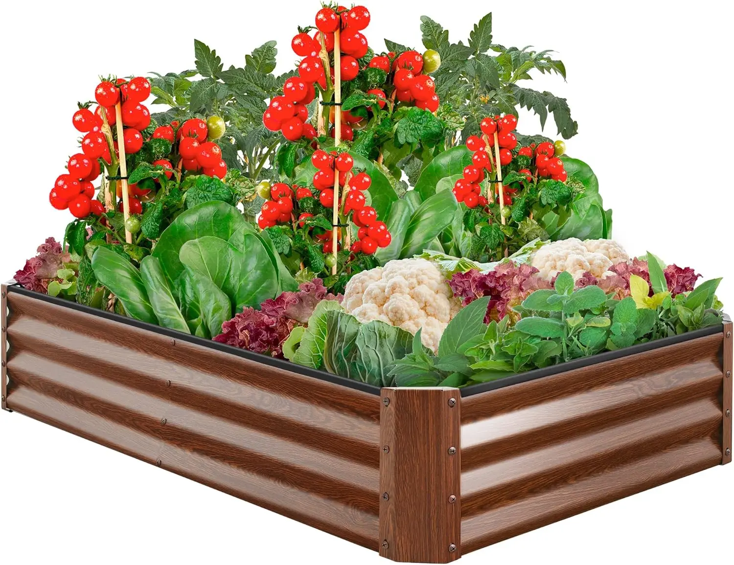 

6x3x1ft Outdoor Metal Raised Garden Bed Box Vegetable Planter for Vegetables, Flowers, Herbs, and Succulents - Wood Grain