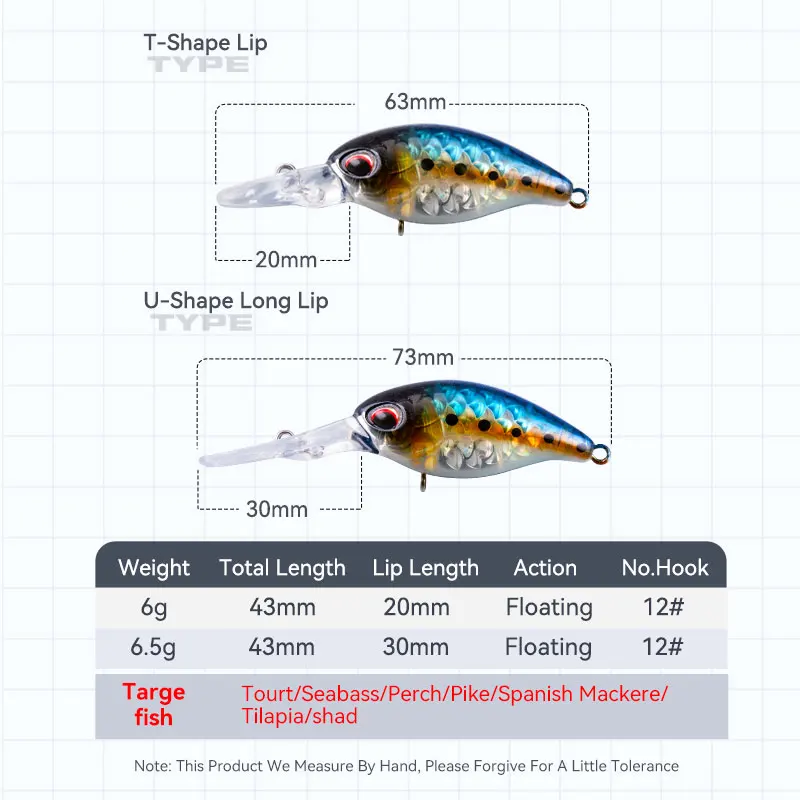 KINGDOM 6g 6.5g Floating Crankbait Wobblers Minnow Jerkbait Artificial Hardbait for Trout Bass Perch Pike Fishing Tackle lures