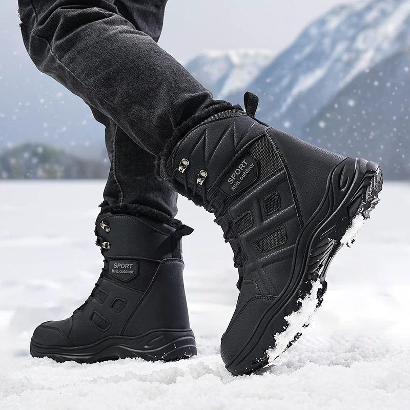 Winter New Cotton Boots, Warm and Thick Cotton Shoes, Men's High Top Snow Boots with Added Fur in The North