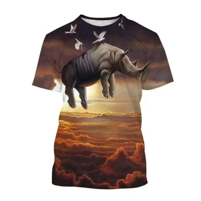 

Summer Fashion Casual Men's Oversized Animal Print T-shirt African Rhino 3D Printed T Shirt Hip-hop Harajuku Streetwear Tops