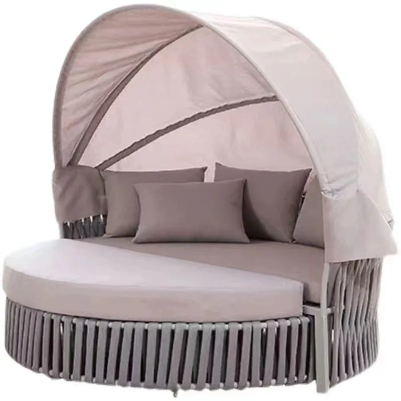 Nordic outdoor bed leisure hotel pool terrace lounger high-end canopy round bed