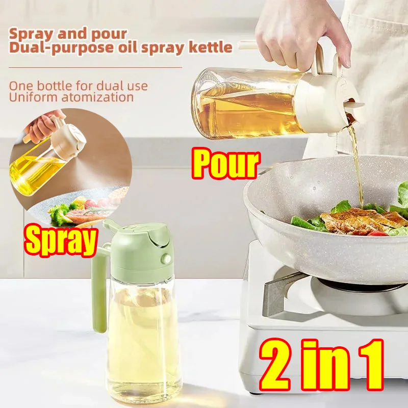 2 in 1 Spray for Olive Oil Spray Sprayer Dispenser Oil Bottle for Kitchen Cruet for Barbecue Air Frying Pan Oven Camping Beach