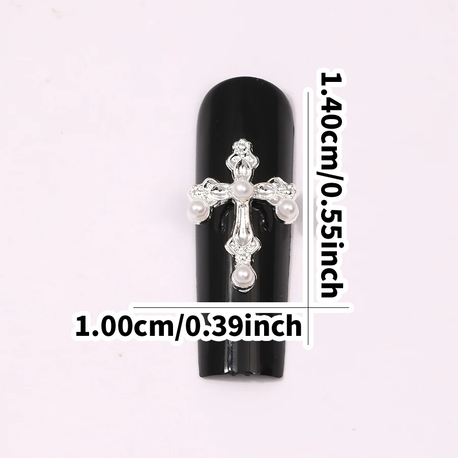 SANANIE 12 Grids Punk Y2K Mixed 3-Color Cross Design Nail DIY Charms Exquisite Pearl Cross Nails 3D Art Jewelry Decoration Craft