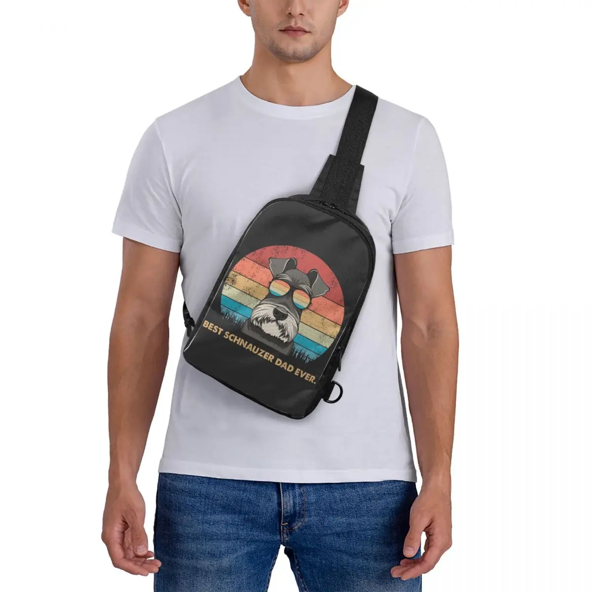 

Best Schnauzer Dad Ever Chest Bag Crossbody Backpack Sling Shoulder Bag For Men Traveling Hiking Daypack