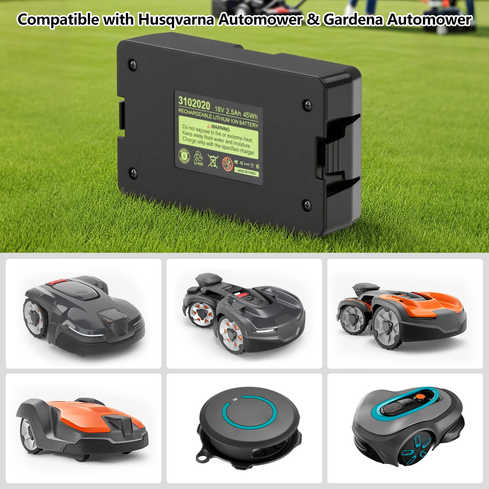 Dreamdash 18V 2.5Ah Li-ion Replacement Battery For Husqvarna Automower 115H/305/310/520 For Gardena Sileno Lawn Mower Robot Tool