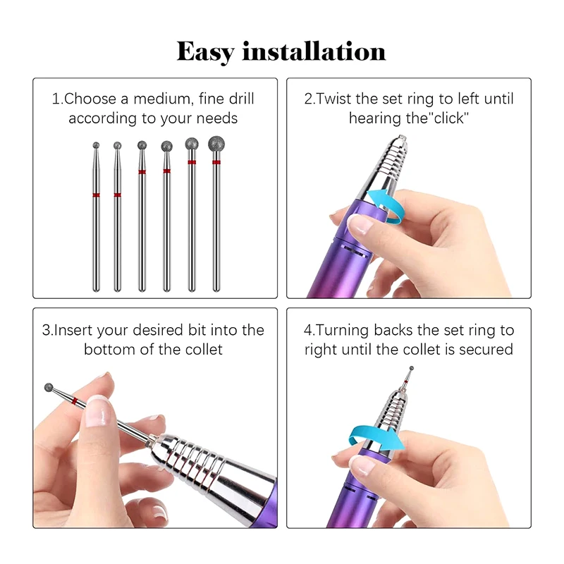 6/8Pcs Diamond Nail Art Electric File Drill Bits Polishing Grinding Head Manicure Pedicure Machines Tool Accessories Set