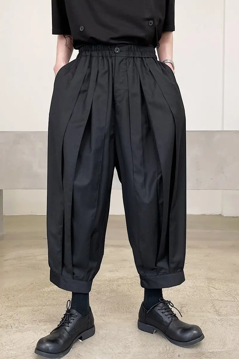 UMI MAO Yamamoto Style Personality Pleated Beam Mouth Tie Dark Trend Nine-point Pants Men Women Pantalones Hombre