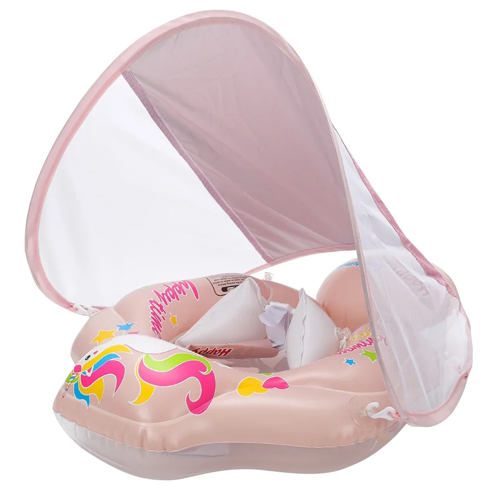 Baby Swimming Ring Inflatable Swim Ring with Sunshade Beach Water Toys Baby Pool Toy Infant Floating Ring for Kids Toddlers