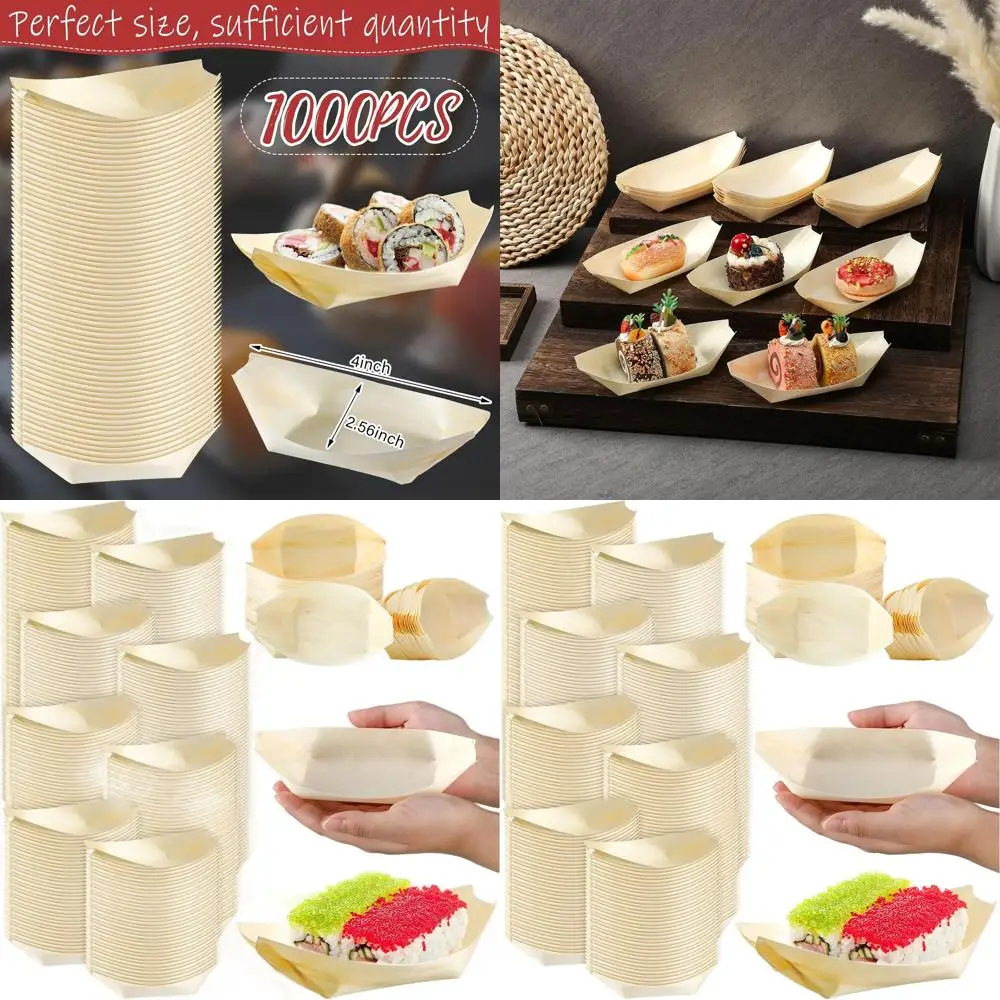 Paquete de 1000 Platos Desechables de Bambú de 4 Pulgadas para Sushi, Catering y Uso Doméstico