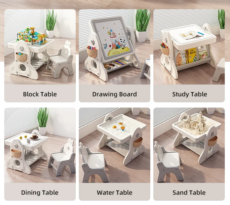 MIGO BEAR Children Foldable Home Plastic Study Desk Drawing Dining Sand Water Building Block Table And Chair Set For Kids