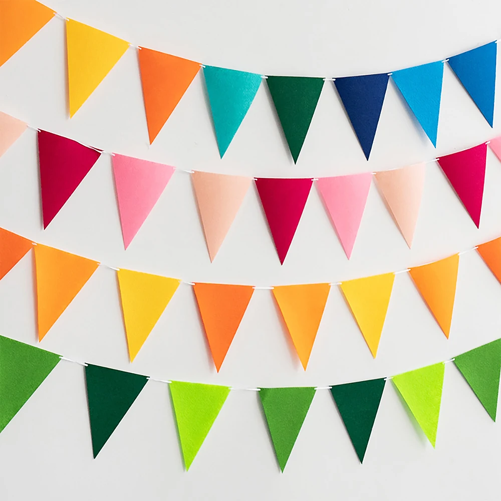 12 Flags Colorful Felt Banner Garlands Bunting Pennant Hanging Flags for Baby Shower Christmas Wedding Birthday Party Decoration