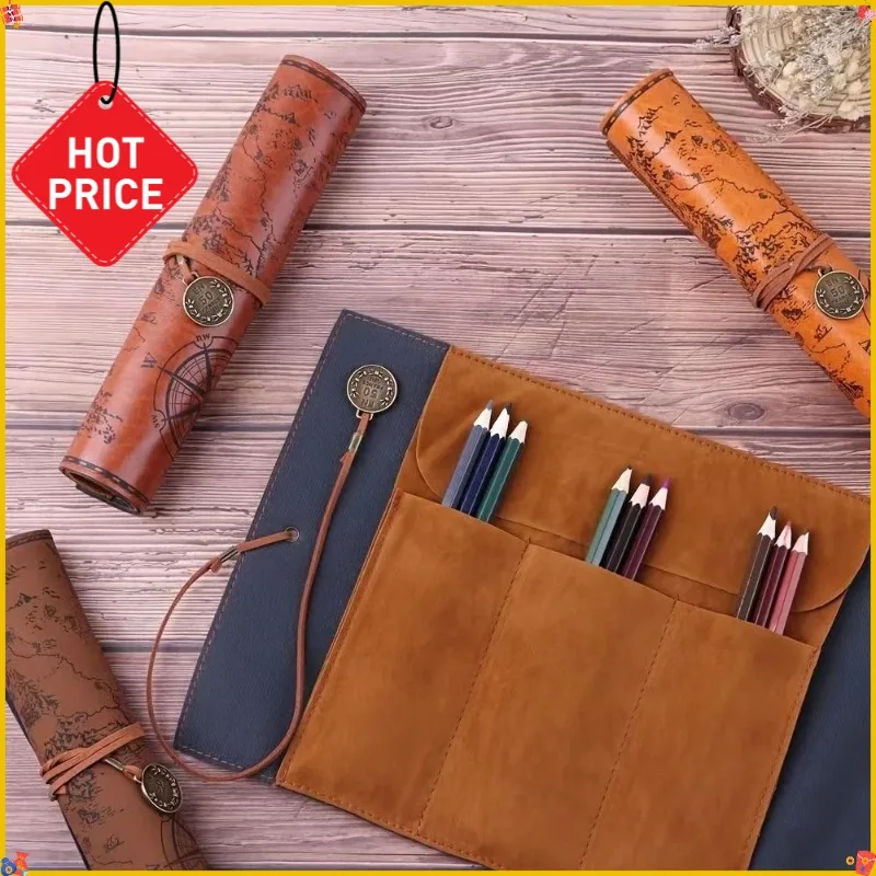 Best-selling Model Estuche Para Lápices Con Diseño De Mapa Del Tesoro Vintage – Bolsa De Papelería De Cuero De Gran Capacidad