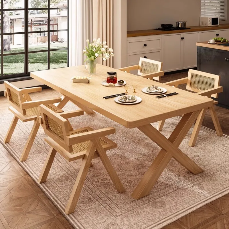 

All solid wood dining table household table dining table rectangular log wind table and chair combination Japanese