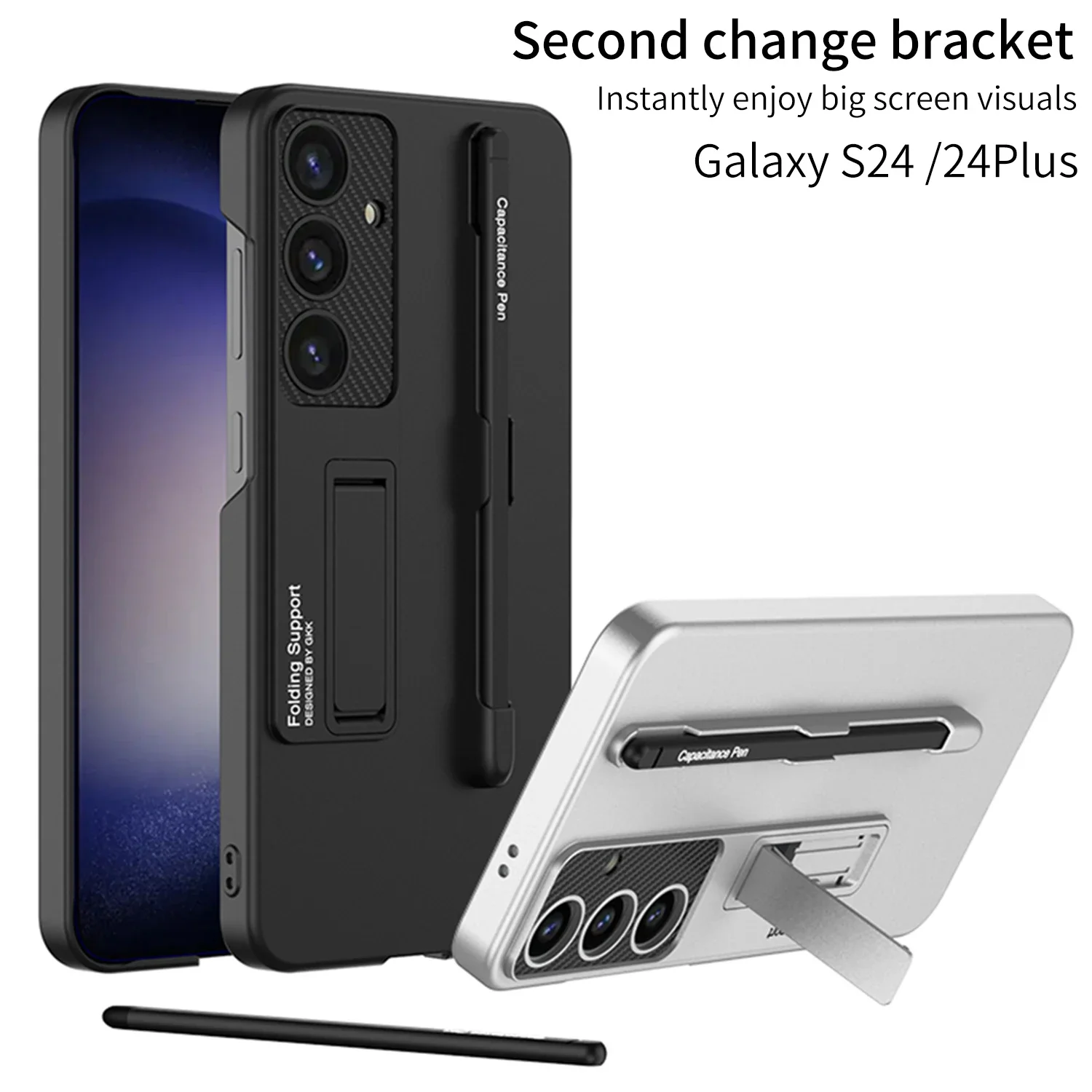 

Shockproof Armor Plastic Pen Slot Case For Samsung Galaxy S24 Ultra Camera Protective Stand Hard S24Ultra Cover Case Stylus Pen